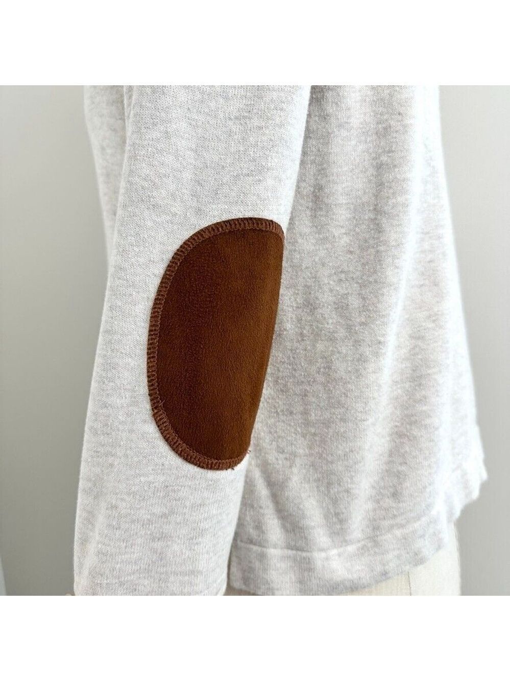 H&M Sweatshirt Elbow Pads Cropped Womens Size 6 Beige Brown Neutral Minimalist - Picture 5 of 10
